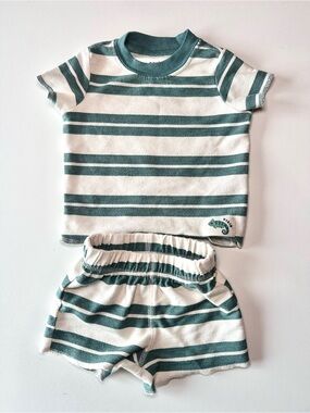 Carter's Cream and Teal Striped Kids Matching Set